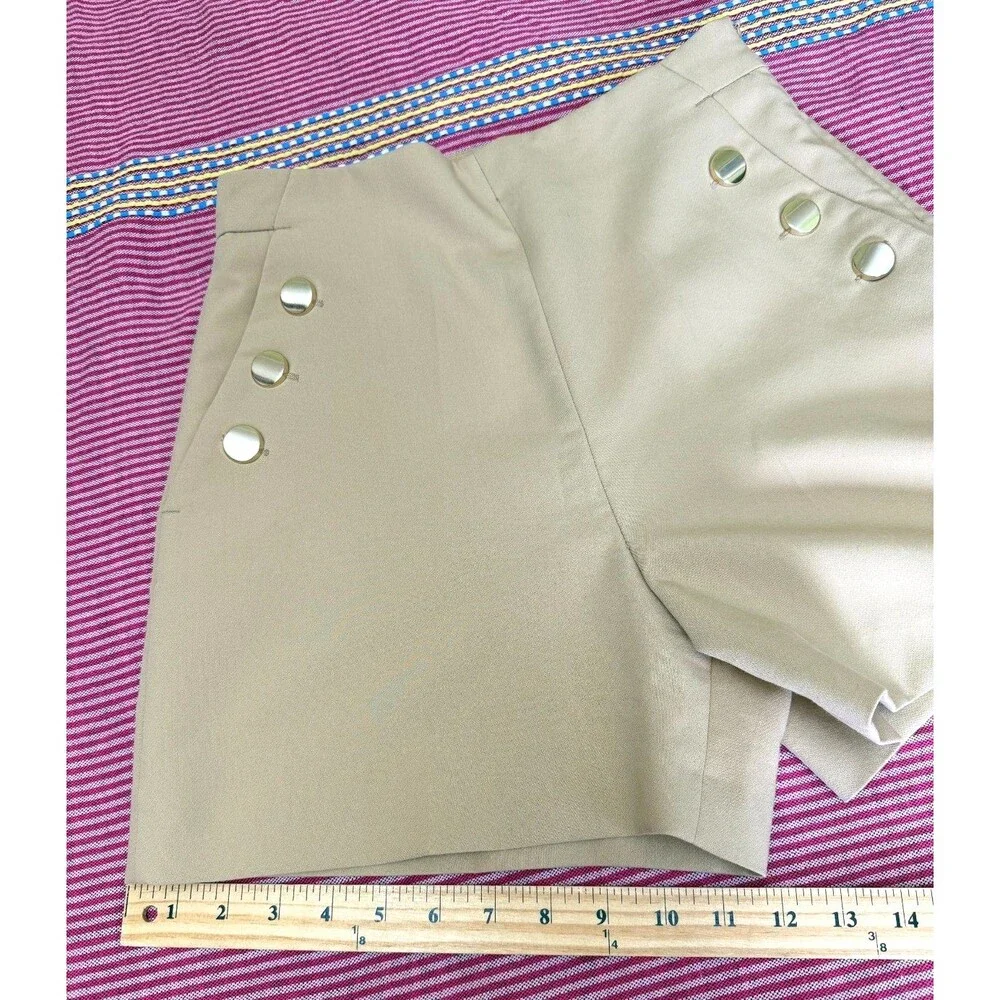 ZARA Camel High Waist Sailor Shorts Gold Button Made In Spain Women's XS US 2